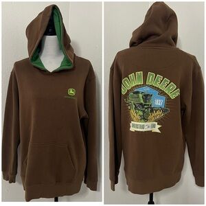 John Deere Men’s Graphic Hoodie Sweatshirt Brown/Green Interior Has Some Flaws